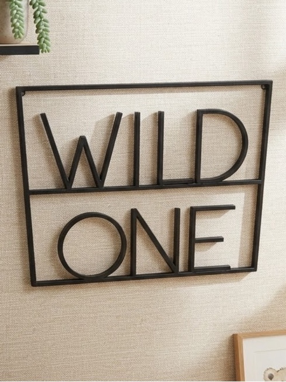 WILD ONE Black Metal Wall Decor Sign - Modern Nursery Accent